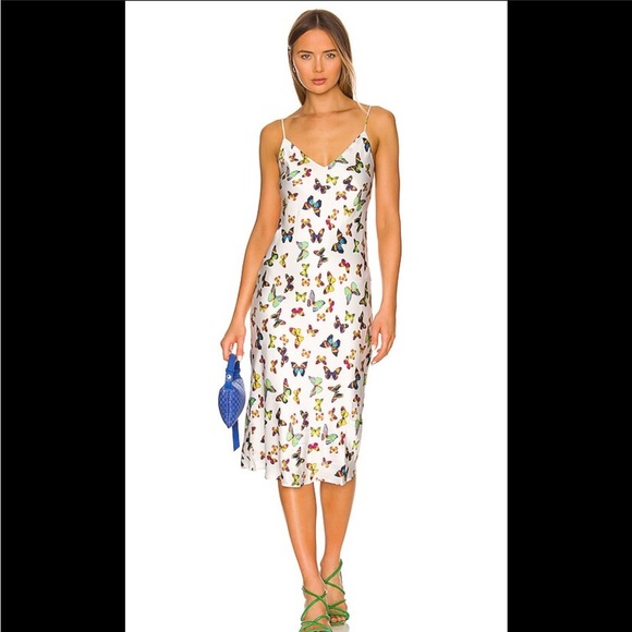 L’agence Jodie V Neck Slip women Dress white butterfly - Picture 2 of 16